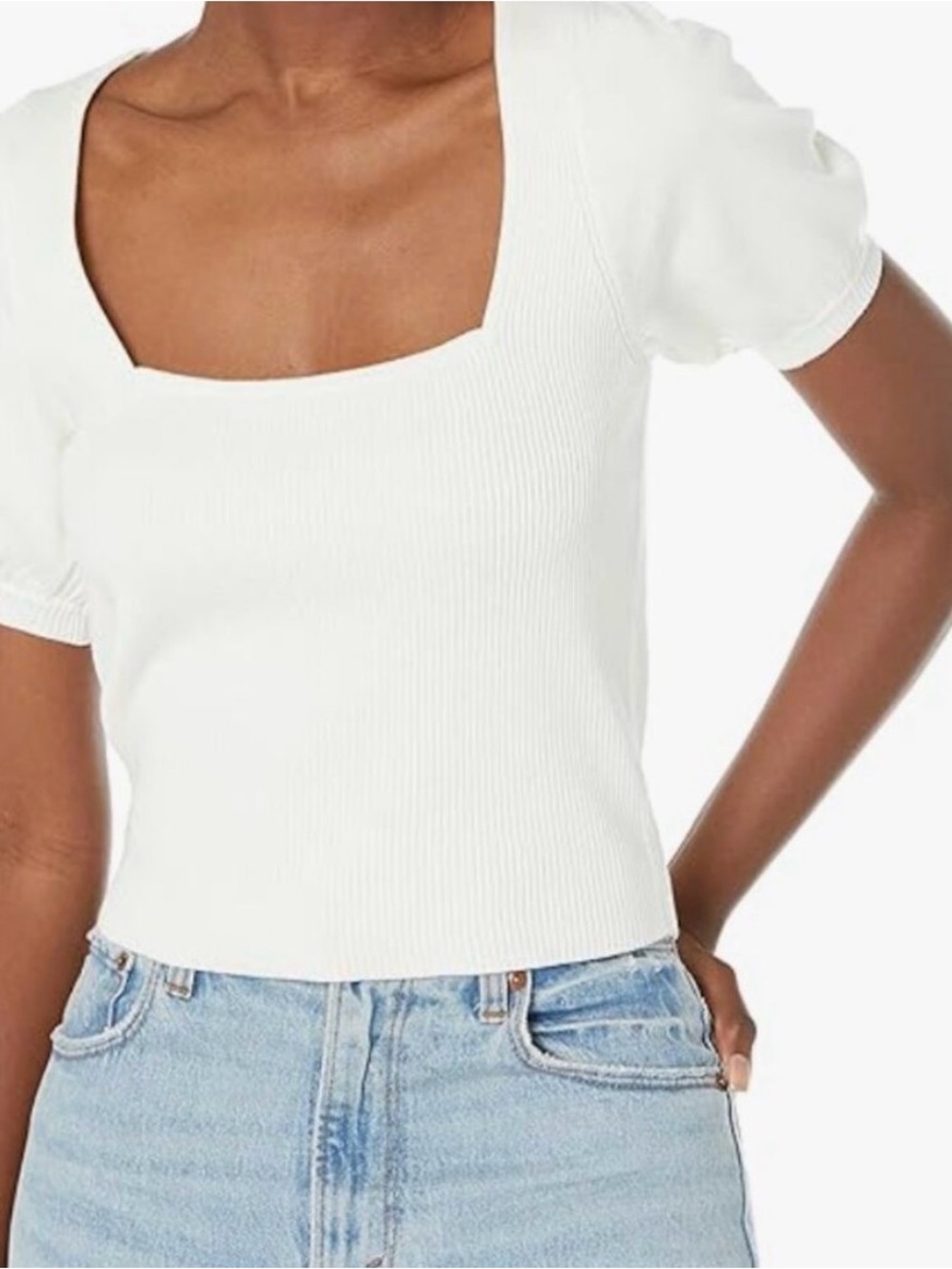 NWT French Connection Babysoft Square Neck Puff Sleeve Sweater Top White Small